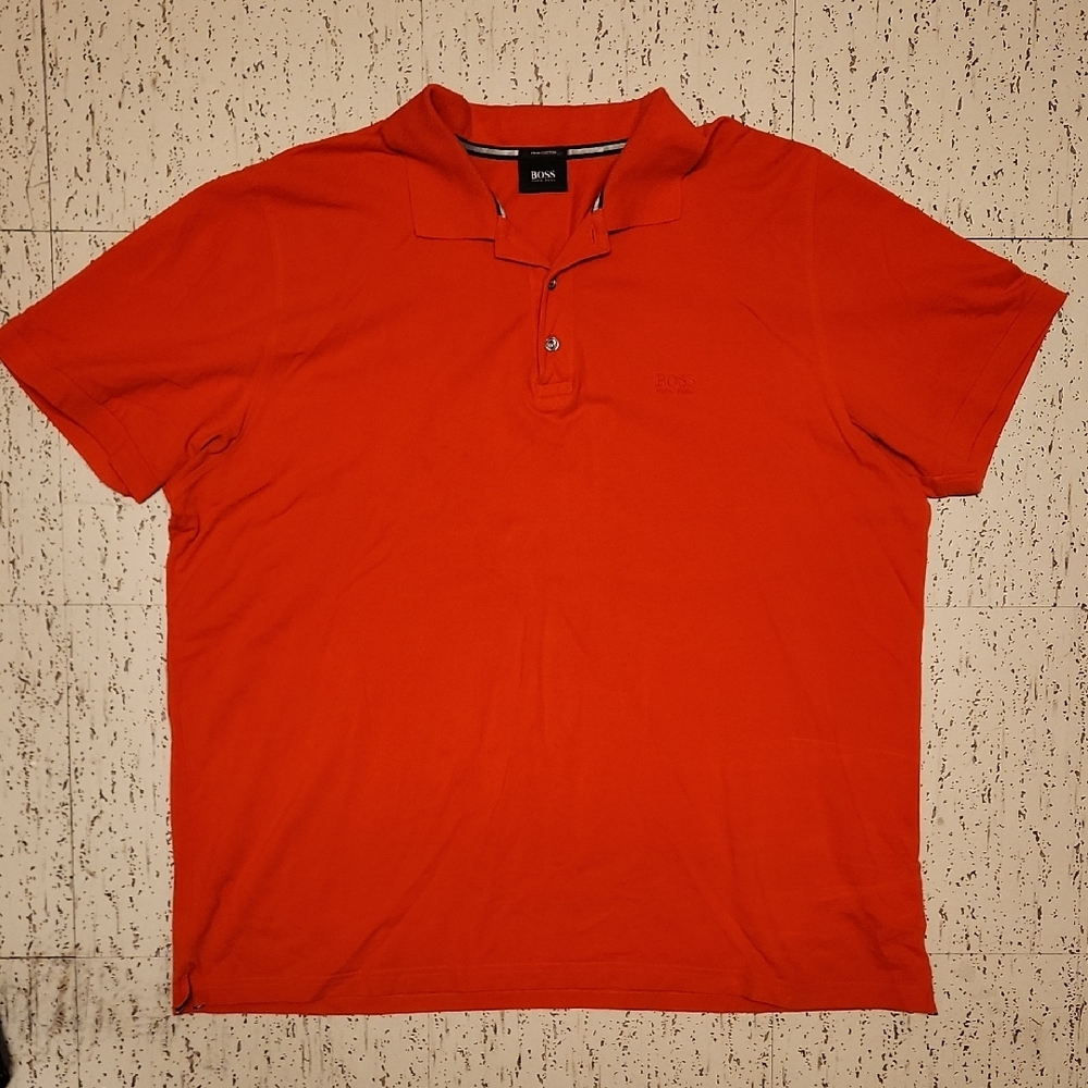 Hugo Boss Red 1/4 Button Down Pima Cotton Embroidered Logo Casual Polo Shirt